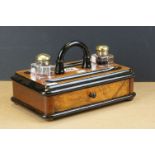 A Wooden Standish desk stand complete with inkwells.