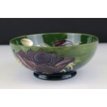 Moorcroft Bowl in the Anemone pattern on a green ground, green impressed marks to base including