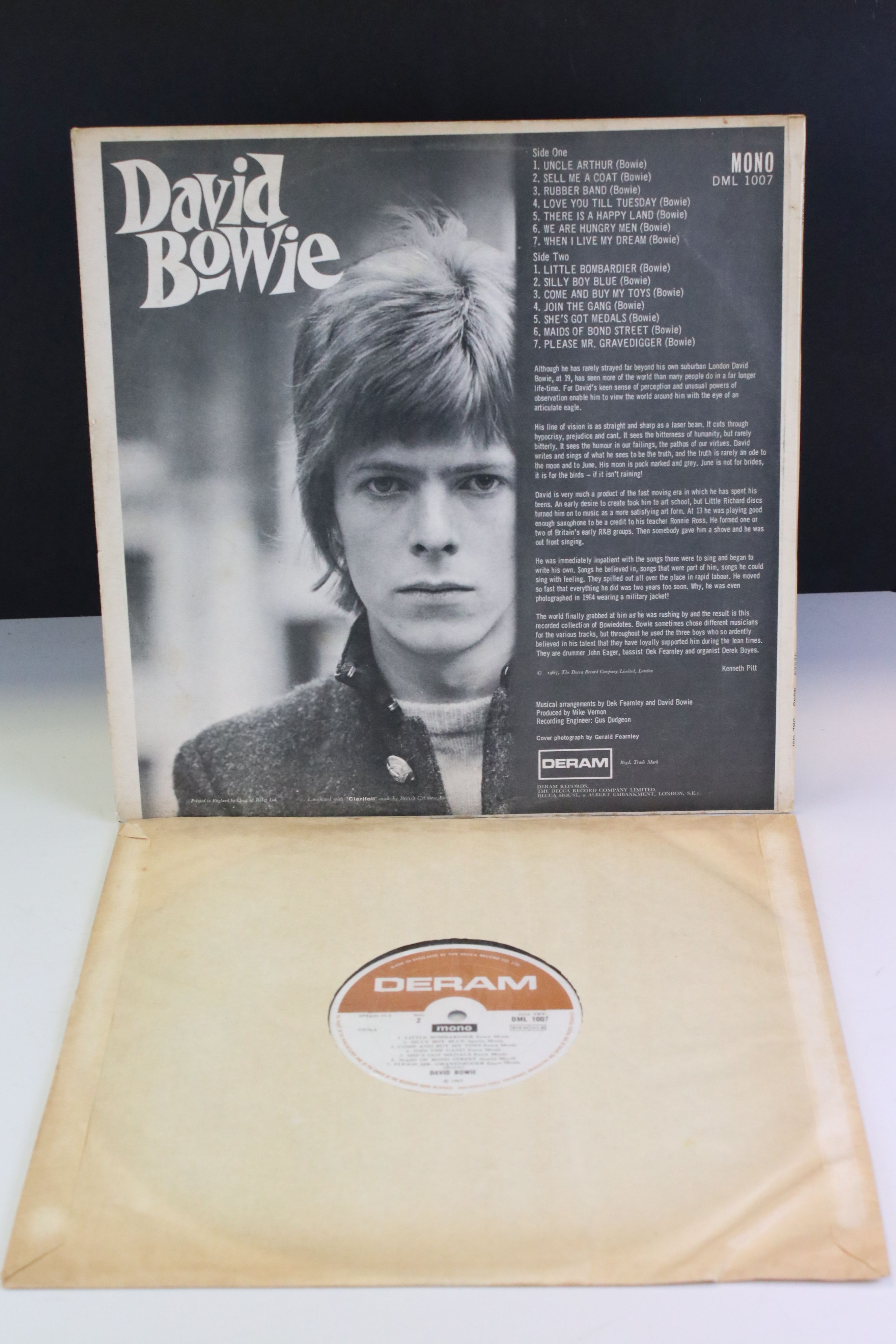 Vinyl - David Bowie Self Titled on Deram (DML 1007) mono, laminated front cover. Matrices 7754 1B - Image 5 of 6