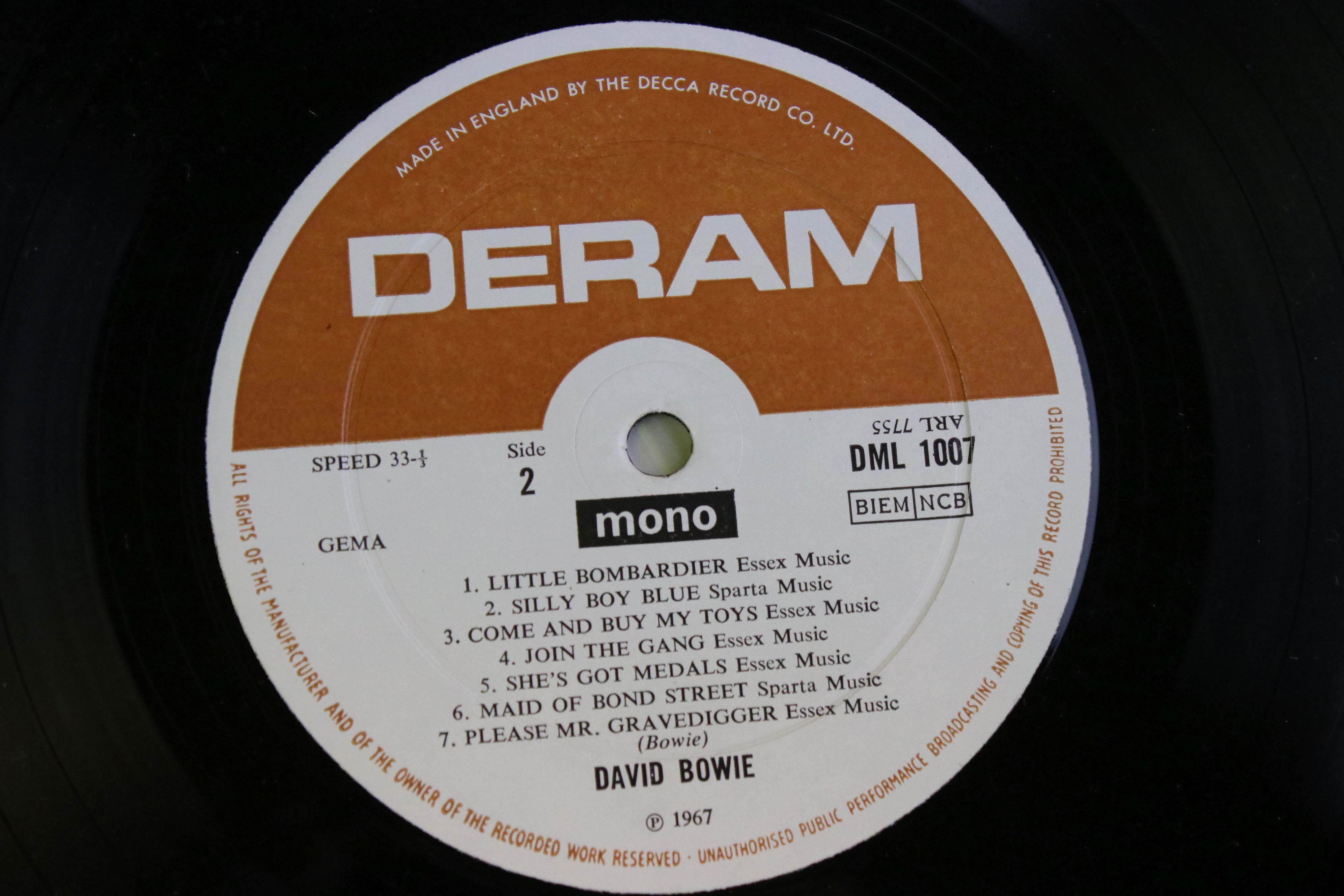 Vinyl - David Bowie Self Titled on Deram (DML 1007) mono, laminated front cover. Matrices 7754 1B - Image 3 of 6