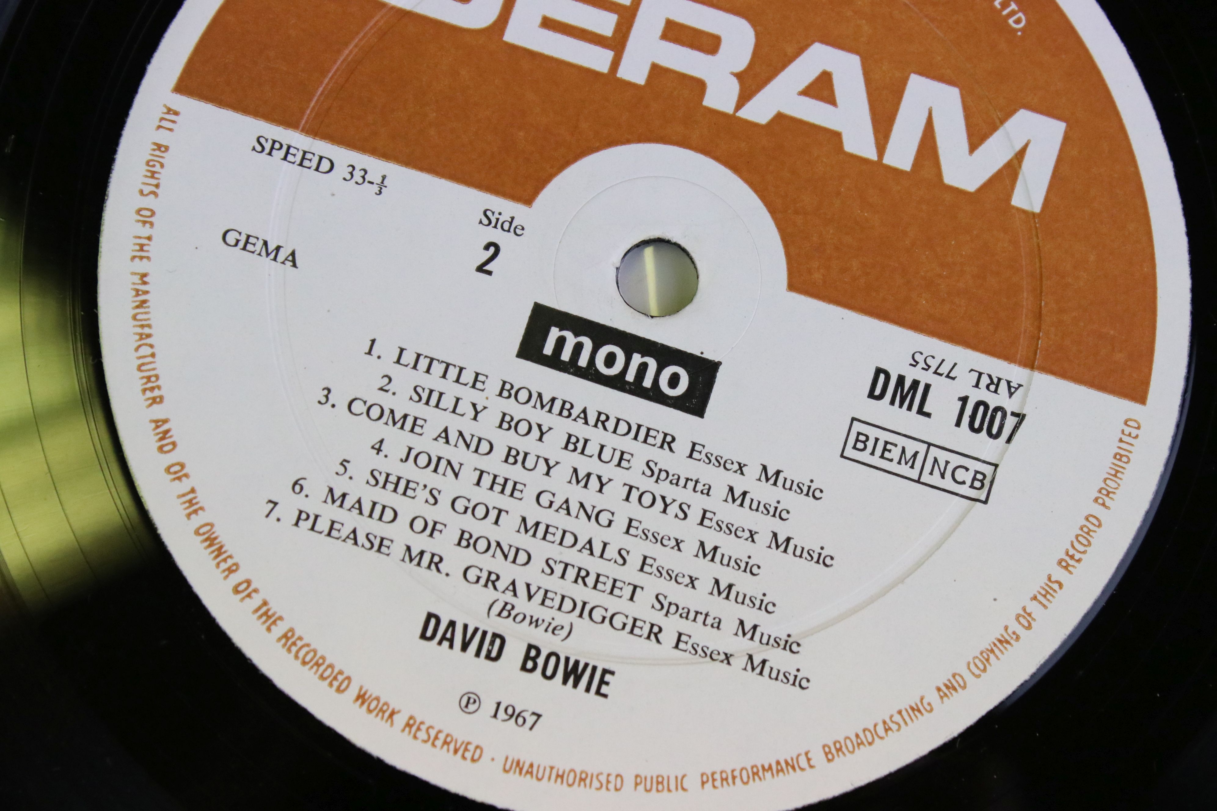 Vinyl - David Bowie Self Titled on Deram (DML 1007) mono, laminated front cover. Matrices 7754 1B - Image 4 of 6