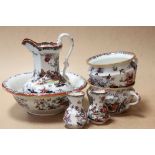 19th and Early 20th century Mason's Wash Set comprising Wash Jug and Bowl, Two Chamber Pots and