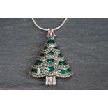 Silver and enamel set Christmas tree pendant necklace