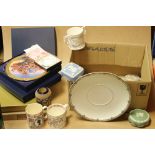 Mixed Lot of Ceramics and Glass including Royal Doulton Stoneware Matchstriker, Wedgwood Blue and