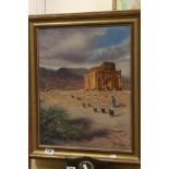 Oil Painting on Canvas of a Goat Herder with Goats in Oman, signed J B M Peto?, 50cms x 39cms,
