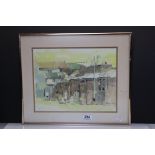 20th century unsigned watercolour, figures in a village setting, approx. 27cm x 34cm