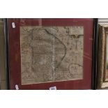 Antique Hand Coloured Map Engraving of Lincolnshire, 35cms x 30cms, framed and glazed