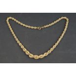 A ladies fully hallmarked 9ct gold rope twist necklace, approx 16" in length.