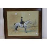 Imogen Collier (British 1873-1952), Watercolour study of a Dapple Grey Hunter Horse mounted by a