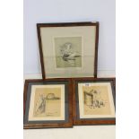 Cecil Aldin, circa 1902, a set of humorous dog and terrier prints in walnut veneer frames (3)