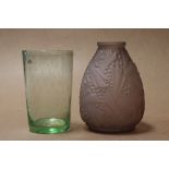 Art Deco Oreor French Pressed Glass Vase, 26cms high together with a Green Glass Bubble Control