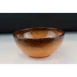 Scottish Art Orange and Speckled Brown Glass Bowl, probably Monart, 20cms diameter