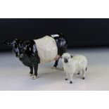 Beswick Rare Breed Belted Galloway Cow, model no. 4113A together with Beswick Sheep, model no. 935