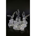 Seven Glass Royal Crystal Rock / RCR Figures including Mother and Child, Owl, Eagle, Sea Horse,