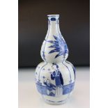Chinese Blue and White Double Gourd Vase decorated with panels of a mother with a child, four