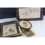 Group of four antique portraits of ladies and children, to include an oil painting portrait