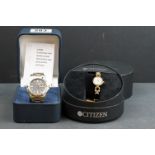 Citizen Eco-Drive gents watch & ladies gilt and mother of pearl dress watch, both in original boxes