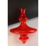 Modern red glass ' Spinning Top ' vase for Christian Tortu, script mark, approx. 34cm high