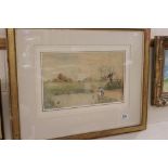 Late 19th / Early 20th century Watercolour of Children playing by a lake, 38cms x 23cms