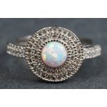 Silver, CZ & opal panelled ring