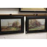 Pair Sylvester Stannard Pictures of Country Farming Scenes, framed and glazed