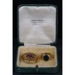 A gents 9ct gold and bloodstone signet ring together with a yellow metal and amethyst brooch.