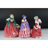 Three Royal Doulton Figures - Victorian Lady HN728, Lady Charmain HN1949 and Christmas Morn HN1992