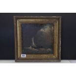 19th century oil on panel, marine scene of a fishing boat in stormy seas, gilt framed