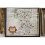 Antique Robert Morden Hand Coloured Map Engraving of Darbyshire (Derbyshire), 44cms x 39cms,