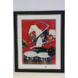 Modern School, a framed oil painting portrait of a zany drummer, signed M Harold