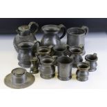 Eleven Pewter Tankards / Measures, mainly 19th century together with a Pewter Inkwell and Quill