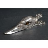 Silver plated document clip in the form of a duck with glass eyes