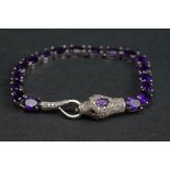 Silver and amethyst bracelet with leopard head clasp