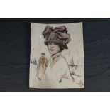 Early 20th century watercolour portrait of a lady, believed to be Annie Kenney, suffragette,