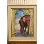 Oil Painting on Board depicting a Painted Indian Elephant in Jaipur, signed lower right Pratt, 44cms