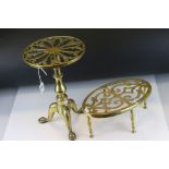Victorian heavy brass kettle stand, height approx. 31cm, diameter approx. 21cm, together with a