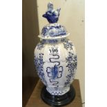Large blue and white Delft vase and lid, 14" tall marked to the base BN and No:665-27 hand painted
