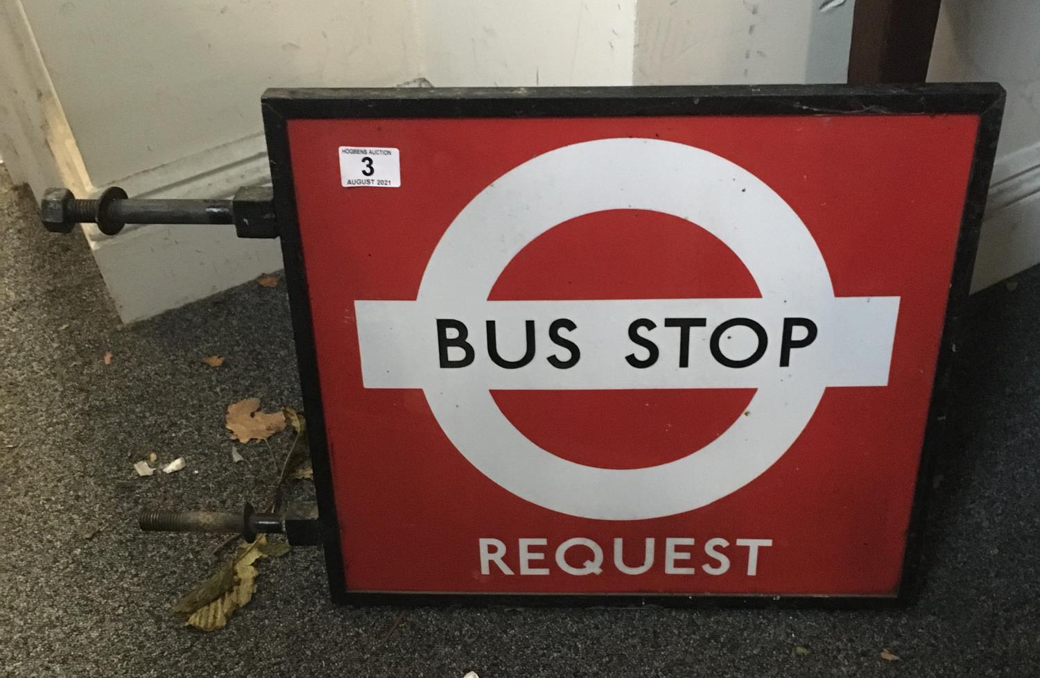 Vintage Bus Stop request sign 16" x 18" in cast iron surround