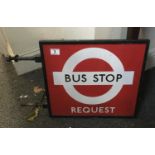 Vintage Bus Stop request sign 16" x 18" in cast iron surround