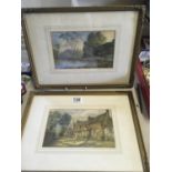 A Cadman, pair of gilt framed watercolour picture panoramic landscape scenes with buildings, 5.5"