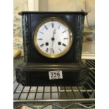 19c slate and marble mantle clock 8 day striking on a bell, makers mark
