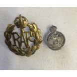 Silver h/m button pip Royal Army Reserves, and a similar period brass hat badge, monogrammed RAR