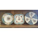 3 x 19c blue and gilt cabinet plates, hand painted floral decoration, " dia all with makers mark