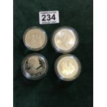 4 x silver 1oz collectors coins, in casuals mint condition, 55