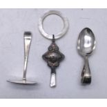 Silver babies rattle with Mother of Pearl handle and bite area and a silver Hallmarked babies