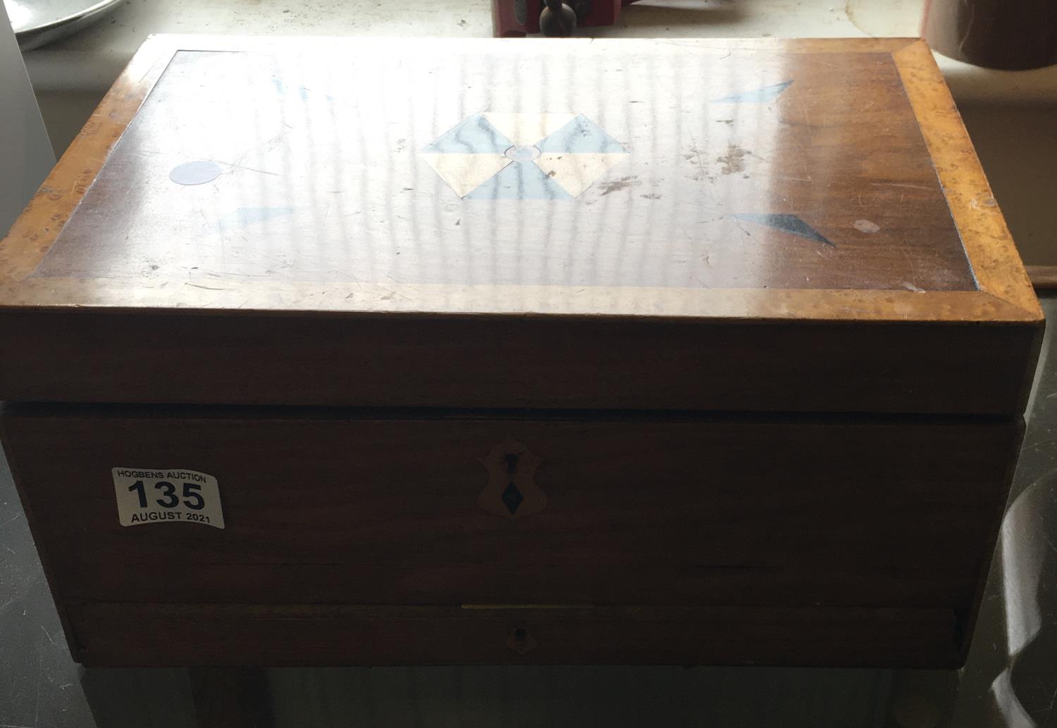 Well fitted and inlaid Victorian jewellery box 2 tier with a single long drawer to the front, 12" - Image 4 of 4