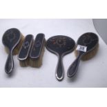 Tortoise shell and silver piquet ware brush and mirror set 4 items,