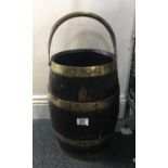 19th century brass and copper bound Coppered ale Barrel converted to bucket , with carrying handle