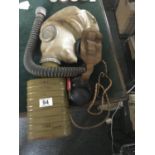 Vintage Military mask, an air bottle model M65-444 Size 3 and a pair of WW11 airplane headphones