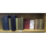 Shelf of books including William De Morgan, HG Wells, Tolstoy, C Bronte items